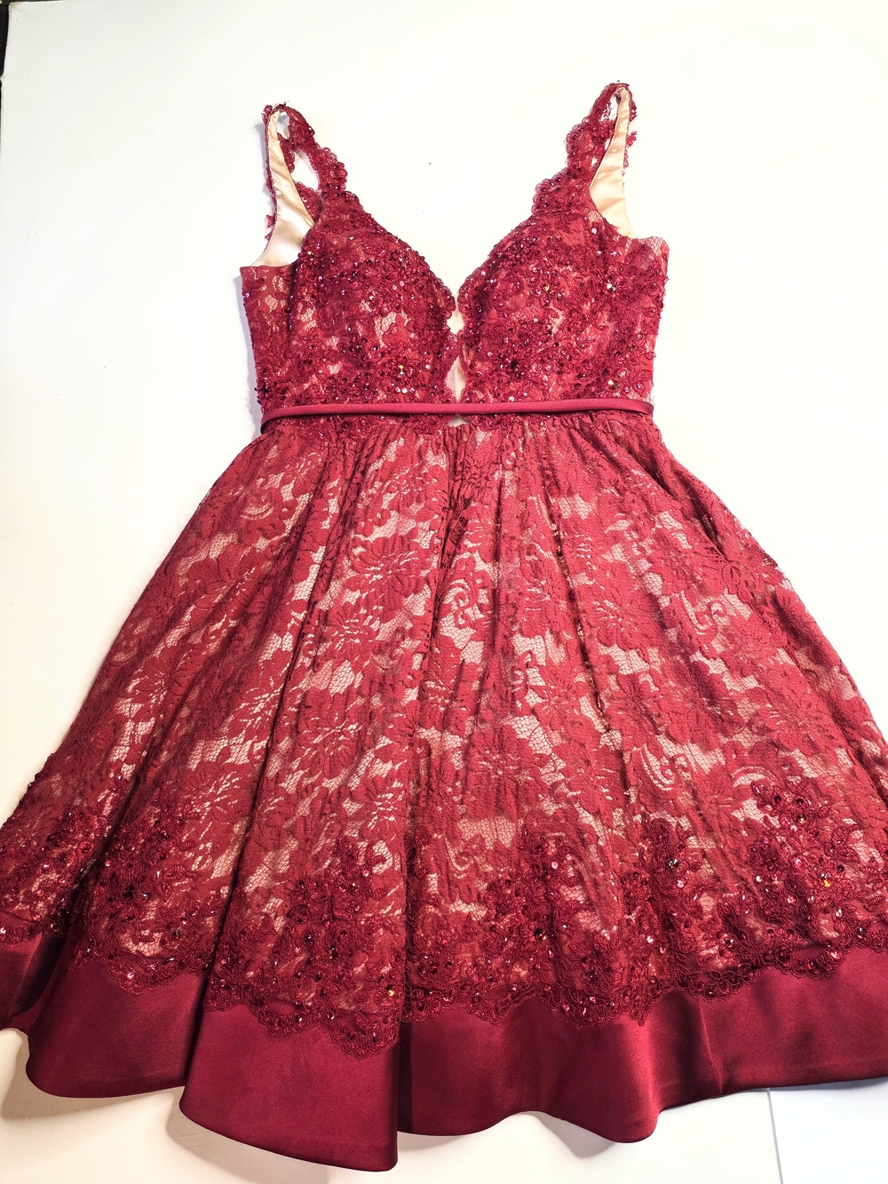 MacDOUGGAL Red Lace Beaded Fit-and-Flare Party Dress Size 16